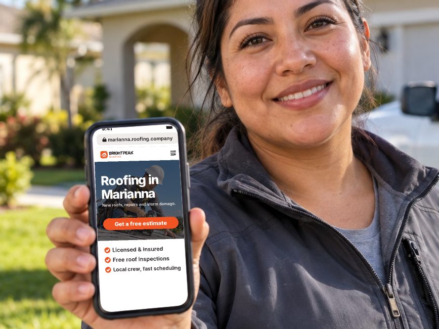 marianna.roofing.company open in a phone browser